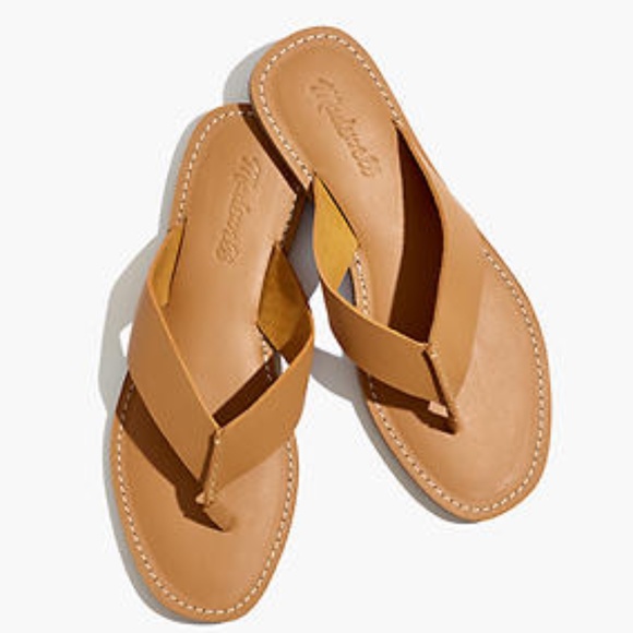 NWT  Madewell Size 9.5 THE BOARDWALK CHUNKY THONG SANDAL tan leather comfy flat - Picture 1 of 8